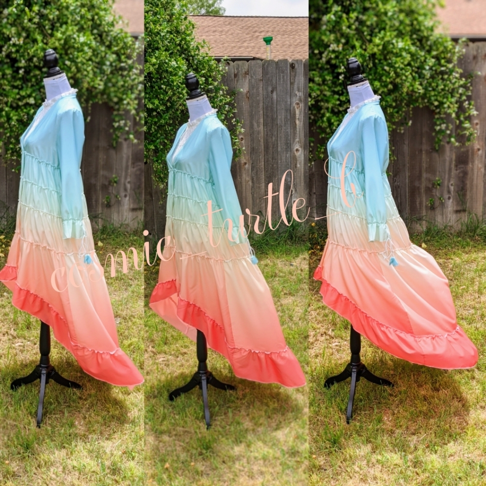 2X HP Rainbow Ombre Hi-Low Maxi Dress cover up - Picture 3 of 8